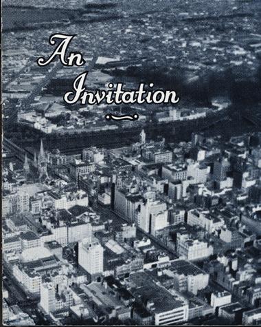 Booklet 'An Invitation,' issued by State Savings Bank of Victoria, circa 1957. Issued to intending immigrants Barbara and John Woods, who migrated from Buckinghamshire on the MV Fairsea in 1957. The Barbara and John Woods Collection comprises documents and photographs that provide a comprehensive insight into the Woods' immigration experience, from the issuing of their passage tickets, to their arrival in Melbourne.